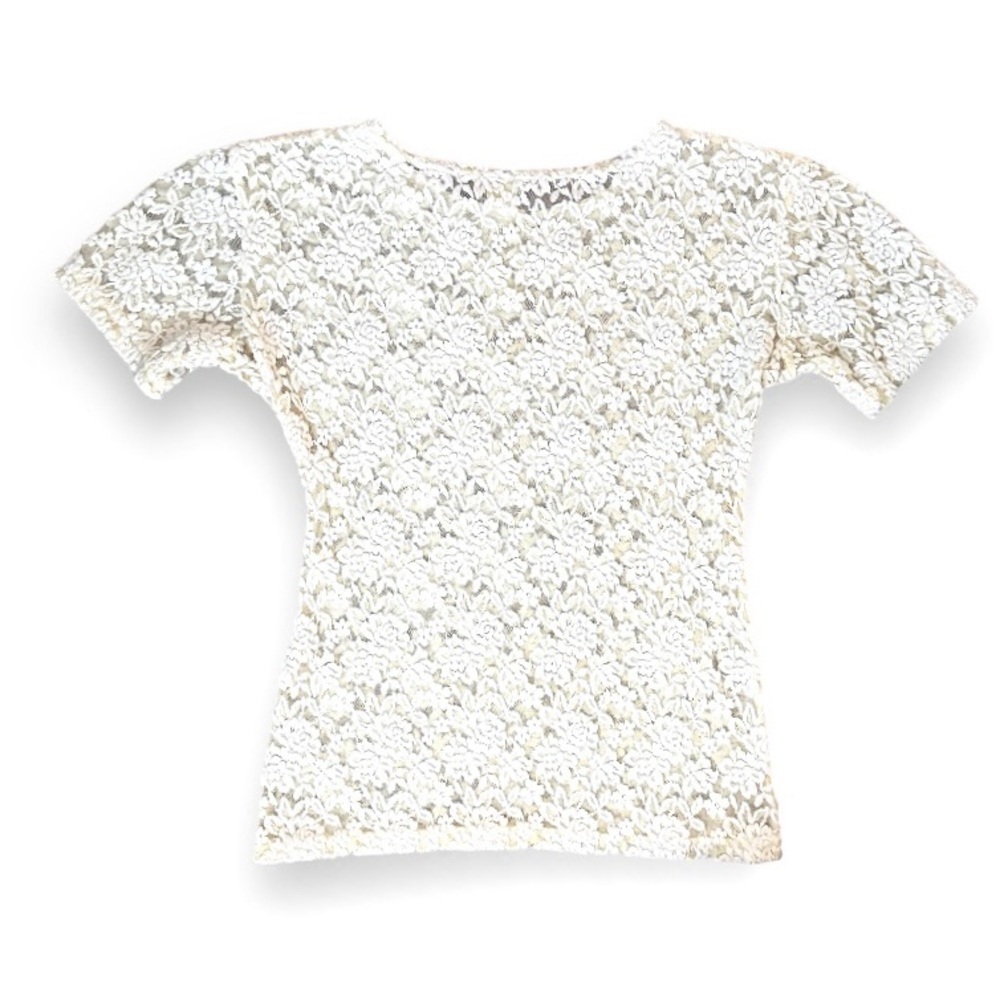 Vintage Jonden Light Yellow Floral Lace Mesh Baby Tee Women’s Size Small Spring - Picture 2 of 13